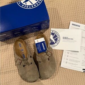 Birkenstock Boston Soft Footbed Taupe Suede Clogs - EU 38/US 7-7.5 Regular/Wide